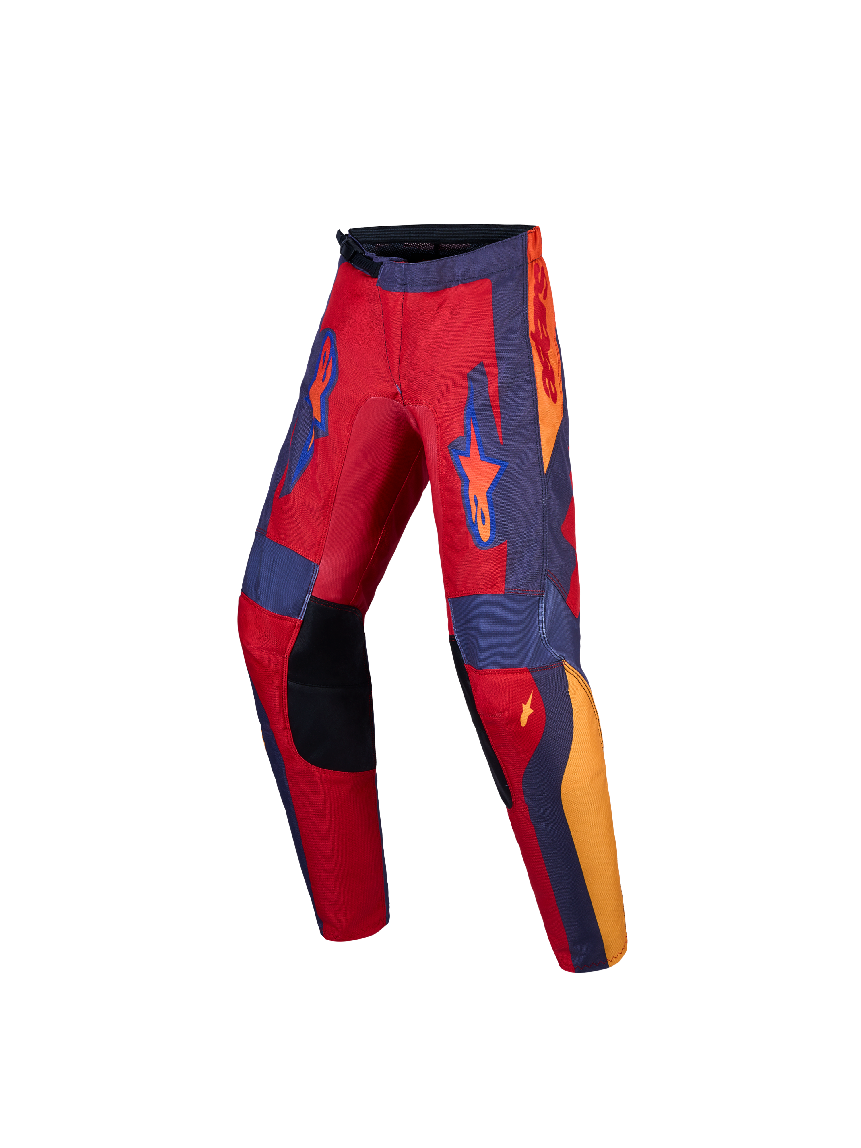 Alpinestars Fluid Hunt Jugend-Hose, Motocross-Hose in Rot und Grau mit verstärkten Knien und Stretch-Einsätzen.