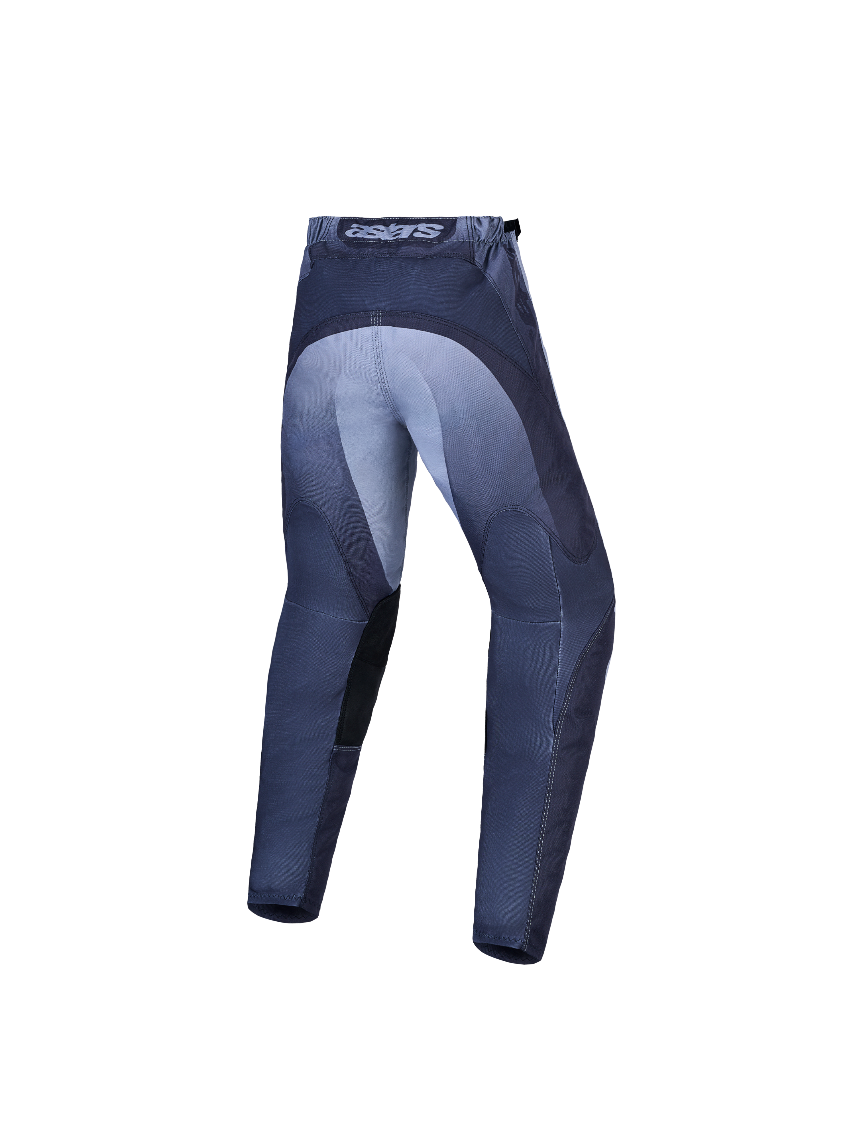 Alpinestars Fluid Jugend-Hose Amber, Motocross-Hose in Grau und Lila, Rückansicht, verstärkter Sitzbereich und 3D-Schnitt.