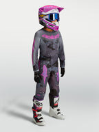 Alpinestars Fluid Jugend-Trikot Lone 2027, Motocross-Trikot für Kinder, Grau-Camo und Lila, feuchtigkeitsableitendes Polygewebe, ergonomische Passform, ideal für Offroad-Rennsport