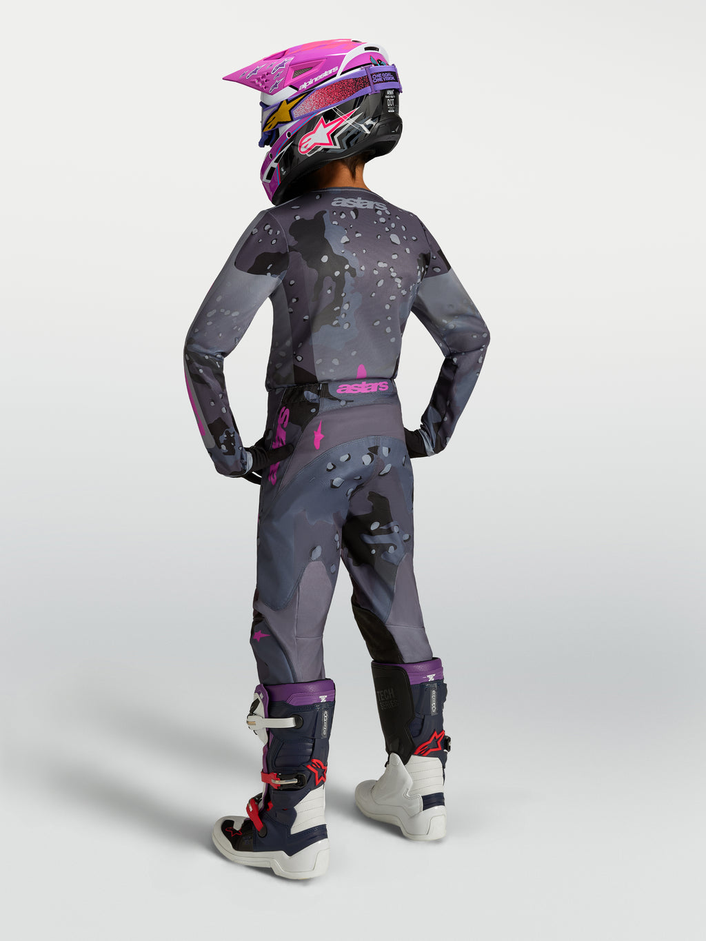 Alpinestars Jugend Fluid Lone Hose 2027, Motocross-Hose, Jugend, Grau und Lila, Camouflage, Offroad-Rennausrüstung