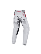 Alpinestars 2027 Youth Fluid Lone Pants, gray camo and white motocross racing gear with red accents, rear view.