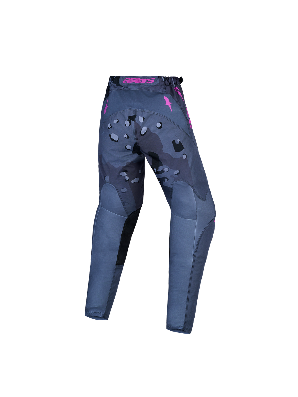 Alpinestars Jugend Fluid Lone V2 Hose, Motocross-Ausrüstung für Kinder, Grau und Pink, Camouflage-Muster, Rückansicht.