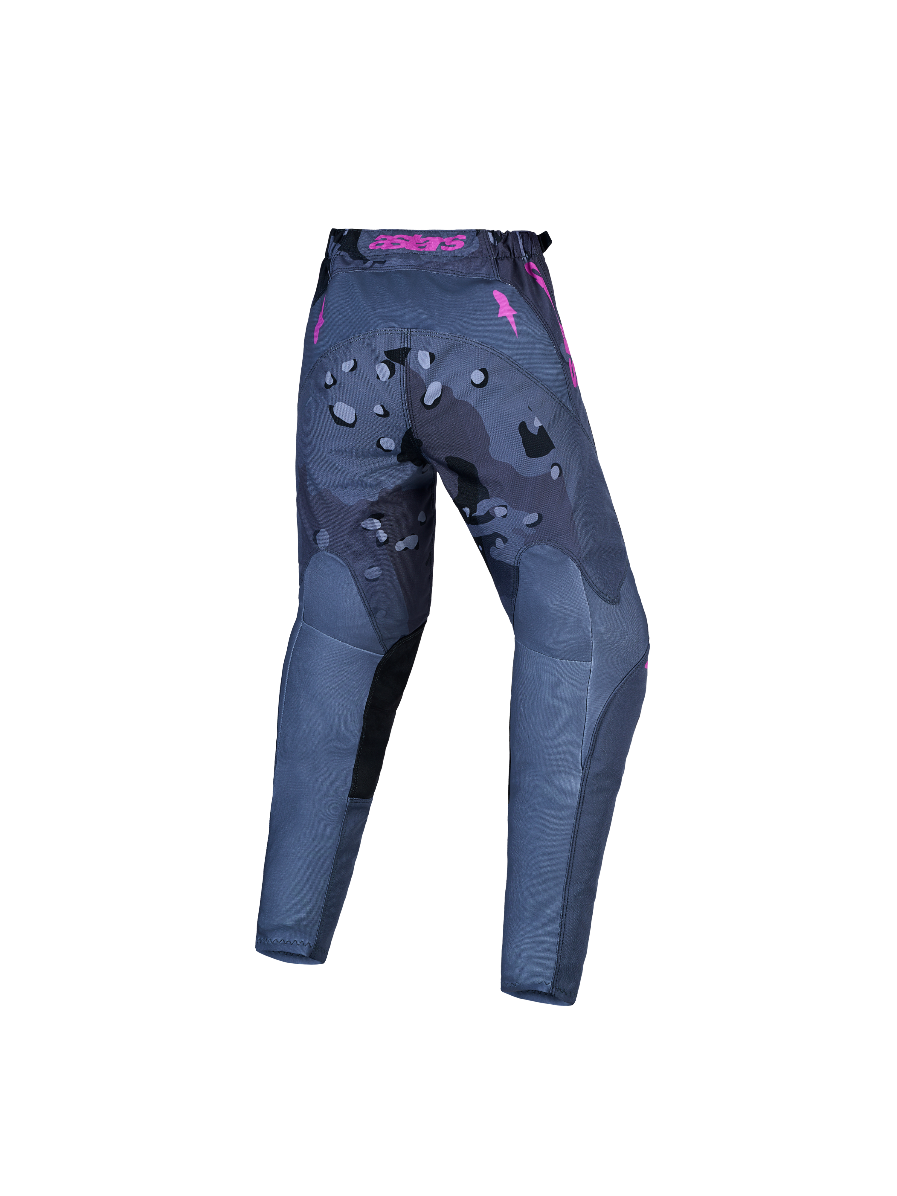 Alpinestars Jugend Fluid Lone V2 Hose, Motocross-Ausrüstung für Kinder, Grau und Pink, Camouflage-Muster, Rückansicht.