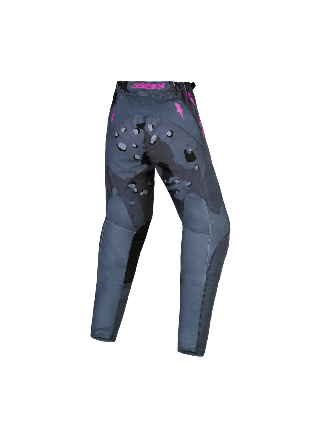 Alpinestars Jugend Fluid Lone Hose 2027, Jugend-Motocrosshose, Grau Camo und Lila, strapazierfähige 600D-Polygewebe-Konstruktion, Rückansicht.