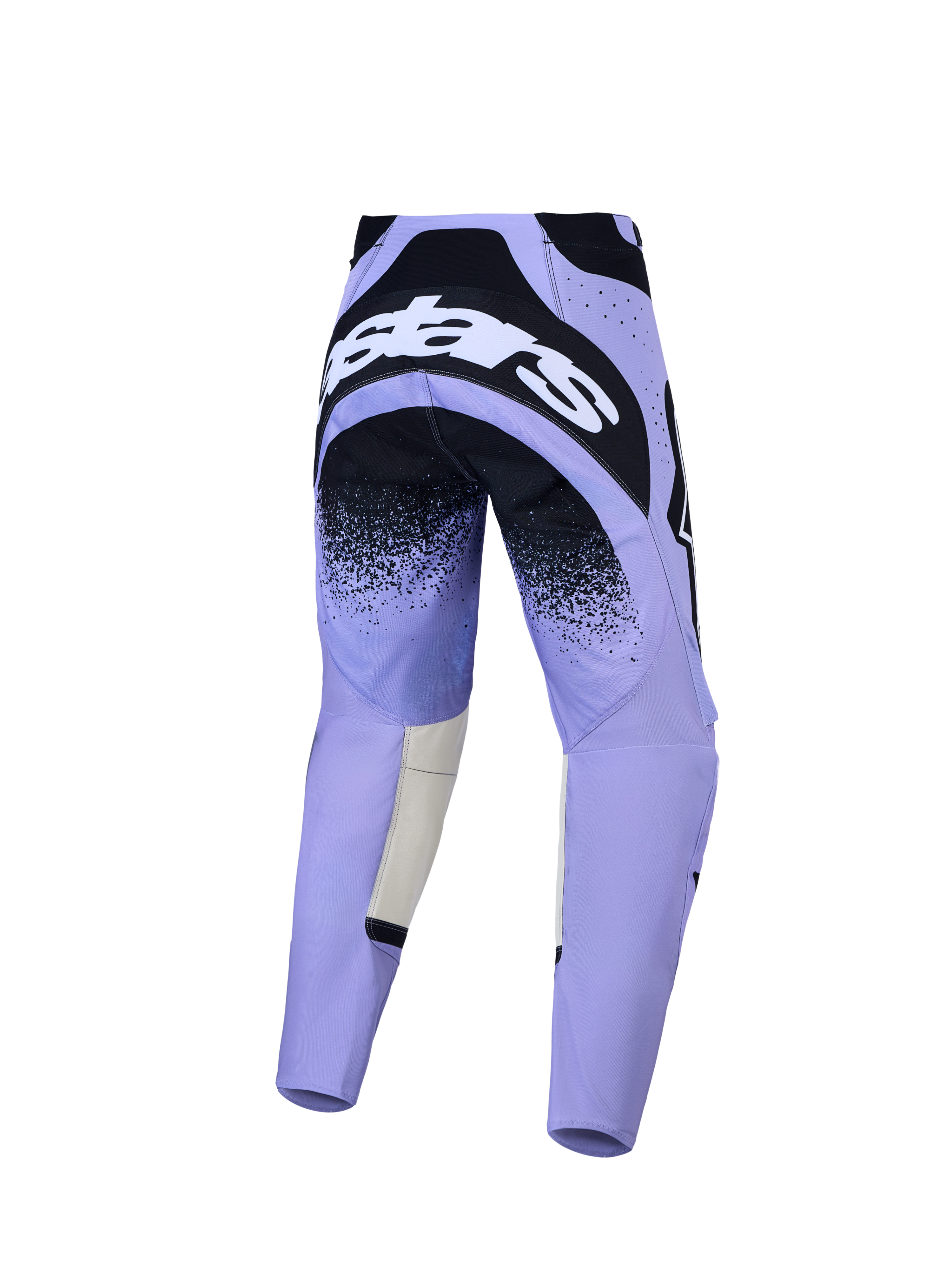 Alpinestars Stella Techstar Swan Hose, Damen-Motocross-Hose, Lila und Schwarz, Rückansicht mit verstärktem Sitzbereich.