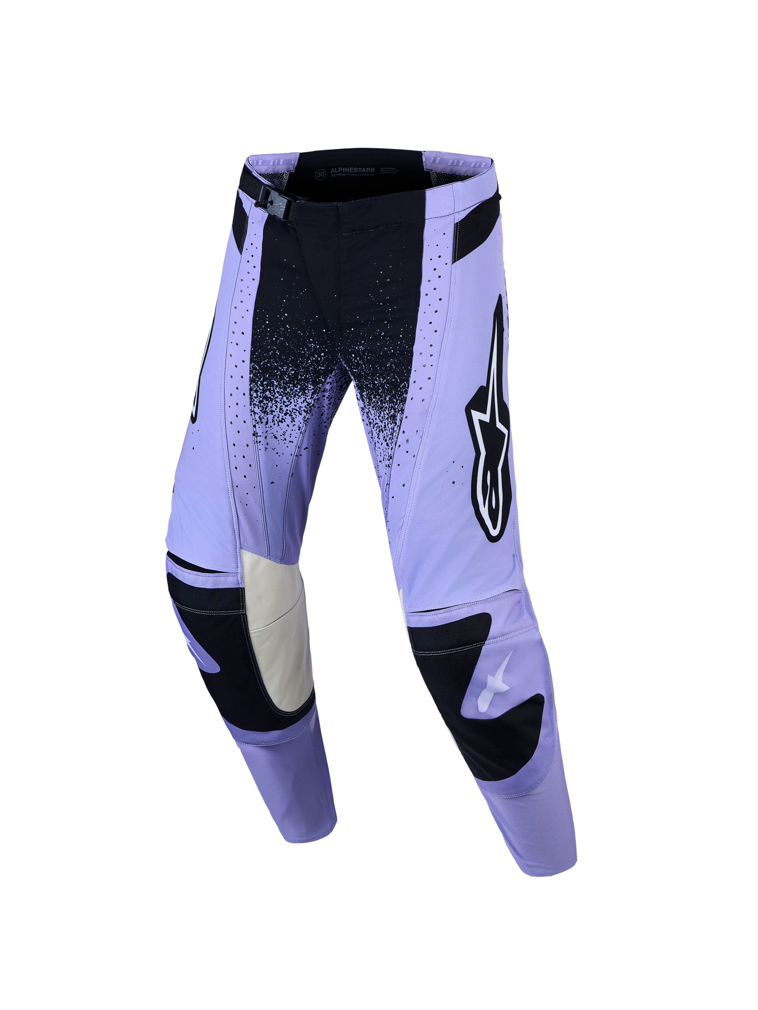 Alpinestars Stella Techstar Swan Hose, Motocross-Hose für Damen, Lila und Schwarz, mit laser-geschnittenen Belüftungsöffnungen, SX2-Magnetschnalle und Swan-Grafik, Offroad-Rennausrüstung