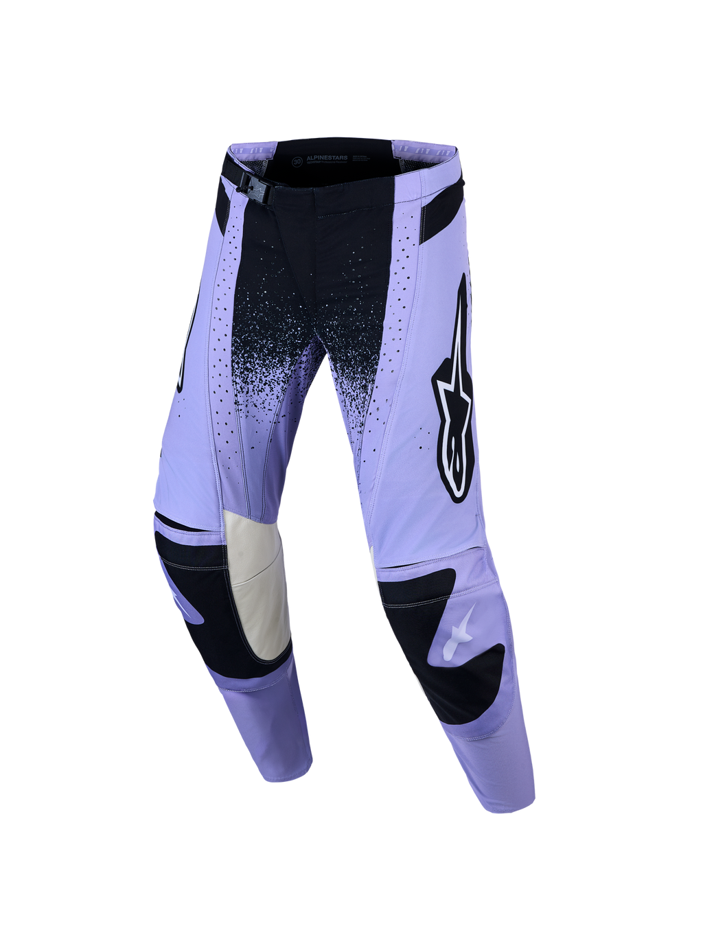 Alpinestars Stella Techstar Hose Swan, Damen-Motocrosshose, Größe 30, Lila und Schwarz, mit robusten Leder-Knieeinsätzen und SX2-Magnetverschluss.