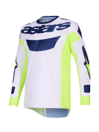 Alpinestars 2026 Racer Air Riway Jersey, Motocross Jersey, Light Gray with Yellow Fluo and Blue accents, 'astars' branding across the chest, neon yellow side panels, breathable mesh construction for off-road performance