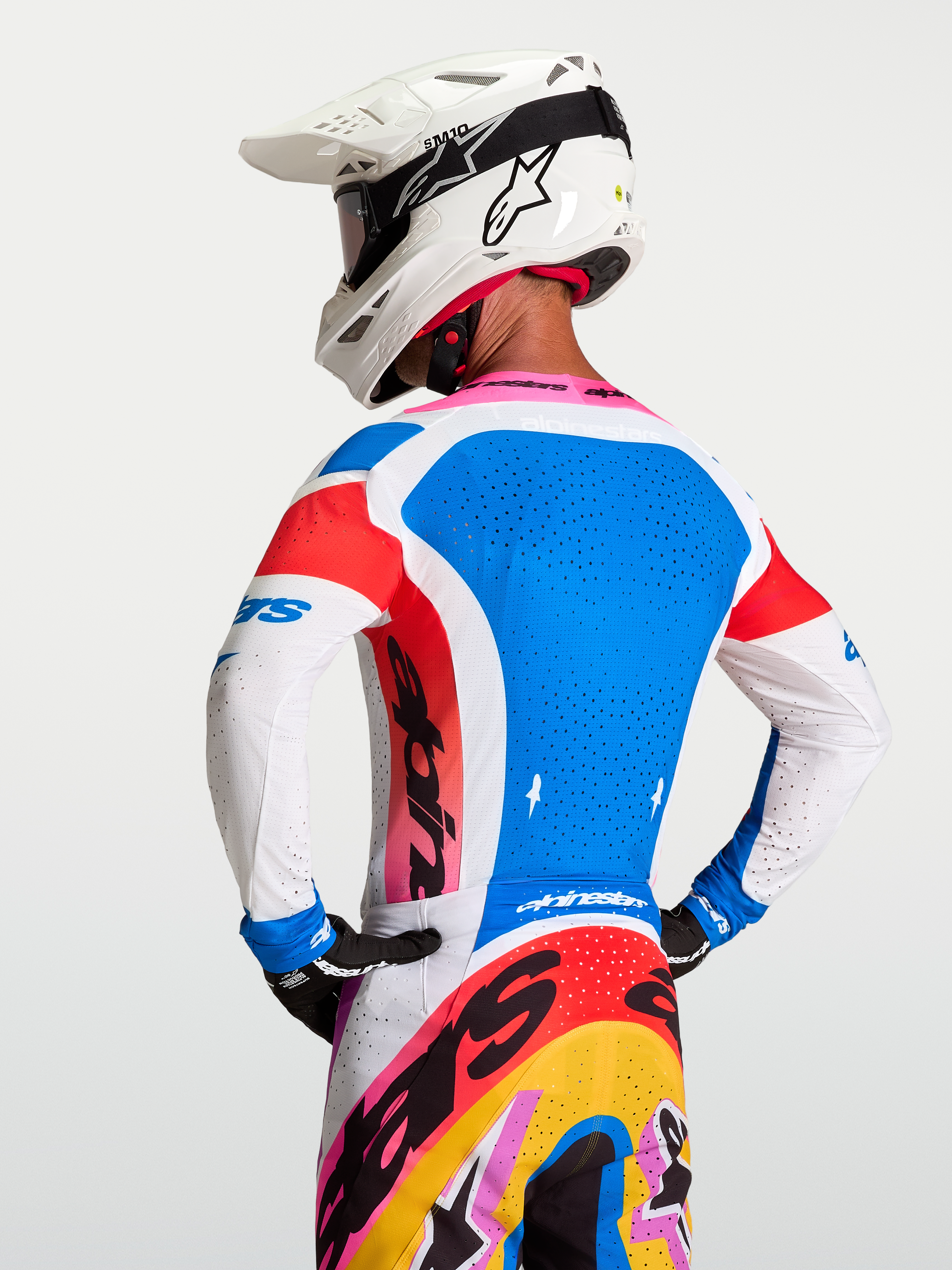 Alpinestars Supertech Dyna Trikot, Herren-Motocross-Renntrikot, Blau und Weiß, Stretch-Mesh, Belüftung, Rückansicht