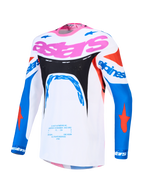Alpinestars Supertech Dyna Herren-Motocross-Trikot, Weiß, Blau und Pink, aus atmungsaktivem Stretch-Mesh.
