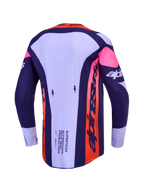 Alpinestars Supertech Dyna Trikot, Herren-MX-Trikot, Helllila und Dunkelviolett, belüftetes Stretch-Mesh, Rückansicht.