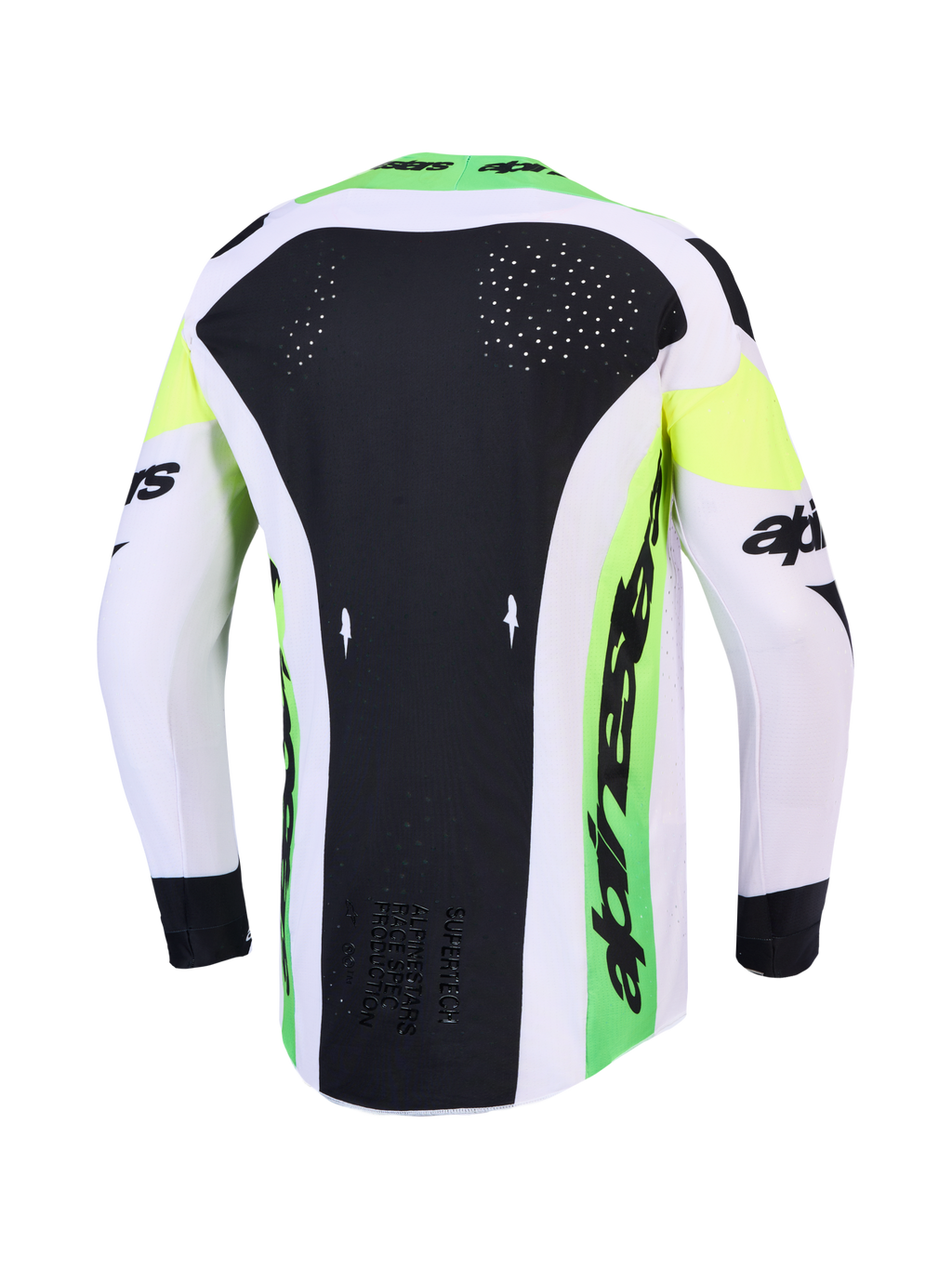 Alpinestars 2027 Supertech Dyna Trikot AND Ausrüstungsset, Motocross-Top, Schwarz-Grün, lasergefertigte Rückenbelüftung.