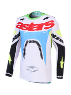 Alpinestars 2027 Supertech Dyna Trikot, Herren-Motocross-Rennsporttrikot in Weiß und Fluo-Grün, athletische Mesh-Passform.