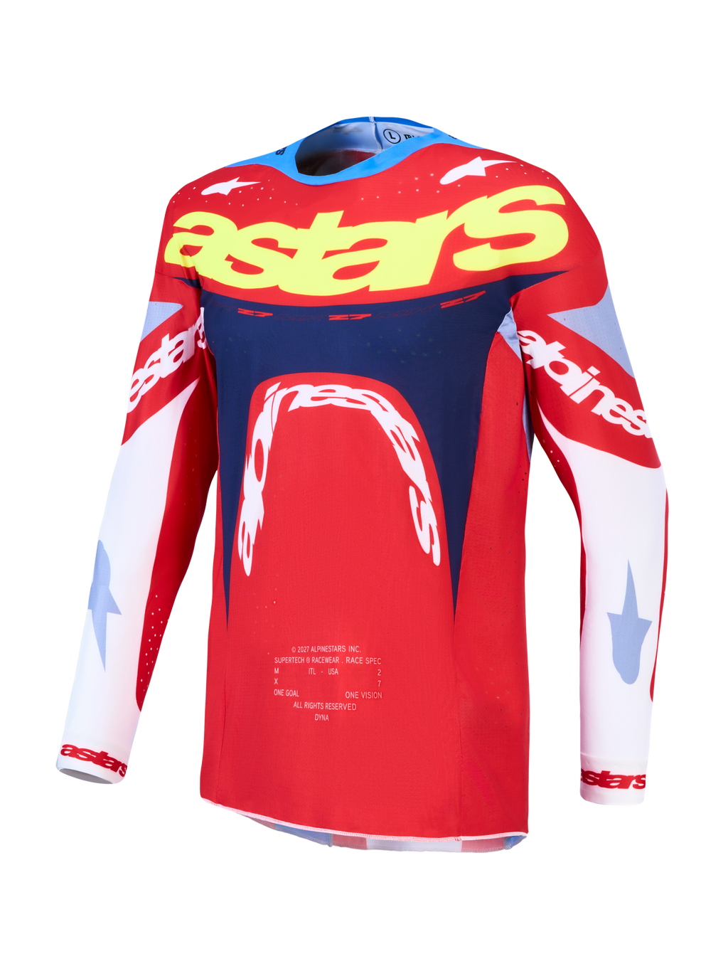 Alpinestars Supertech Dyna Trikot, Motocross-Renntrikot für Herren, Rot und Marineblau, aus leichtem Stretch-Mesh.