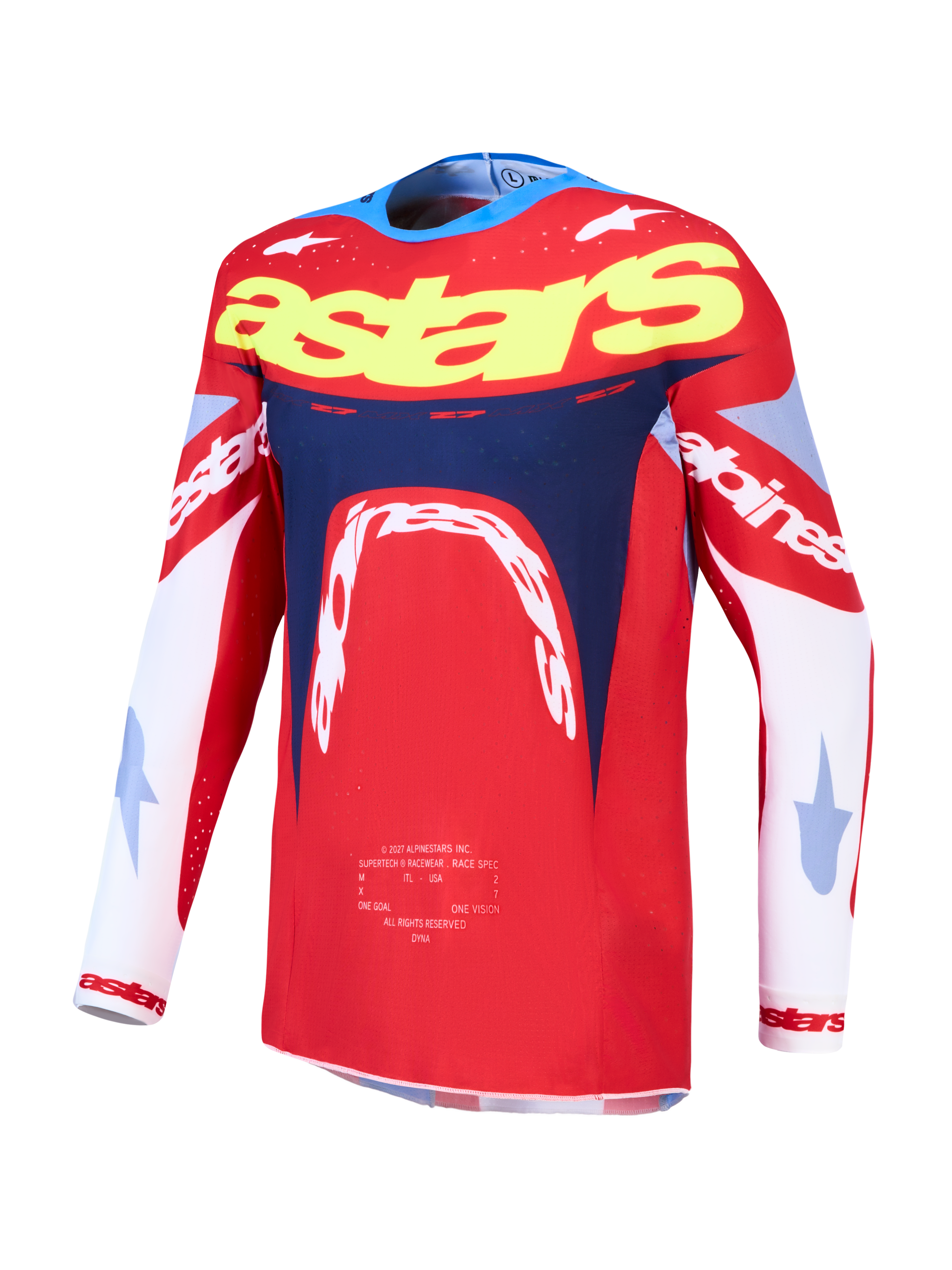 Alpinestars Supertech Dyna Trikot, Motocross-Renntrikot für Herren, Rot und Marineblau, aus leichtem Stretch-Mesh.