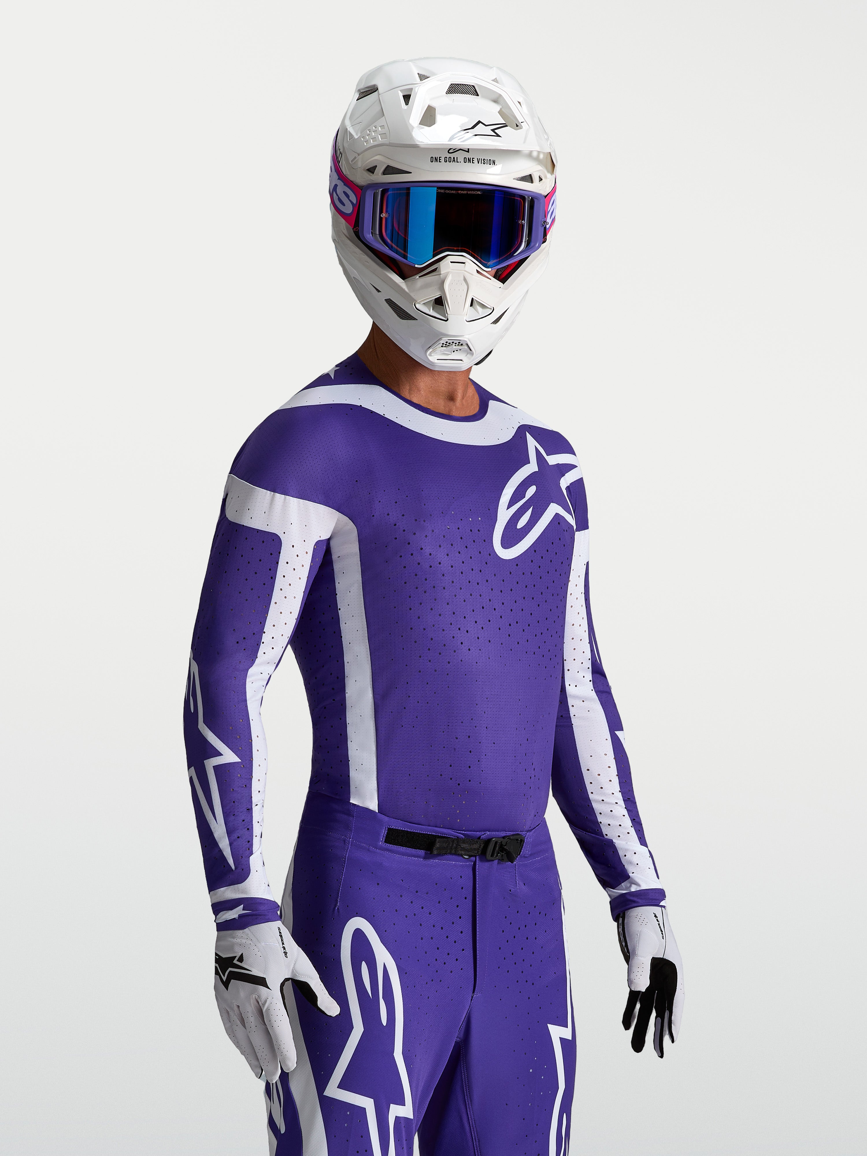 Alpinestars Supertech Vesta Trikot, Motocross-Jersey für Herren, Dunkelblau und Weiß, athletische Rennpassform mit Belüftung.