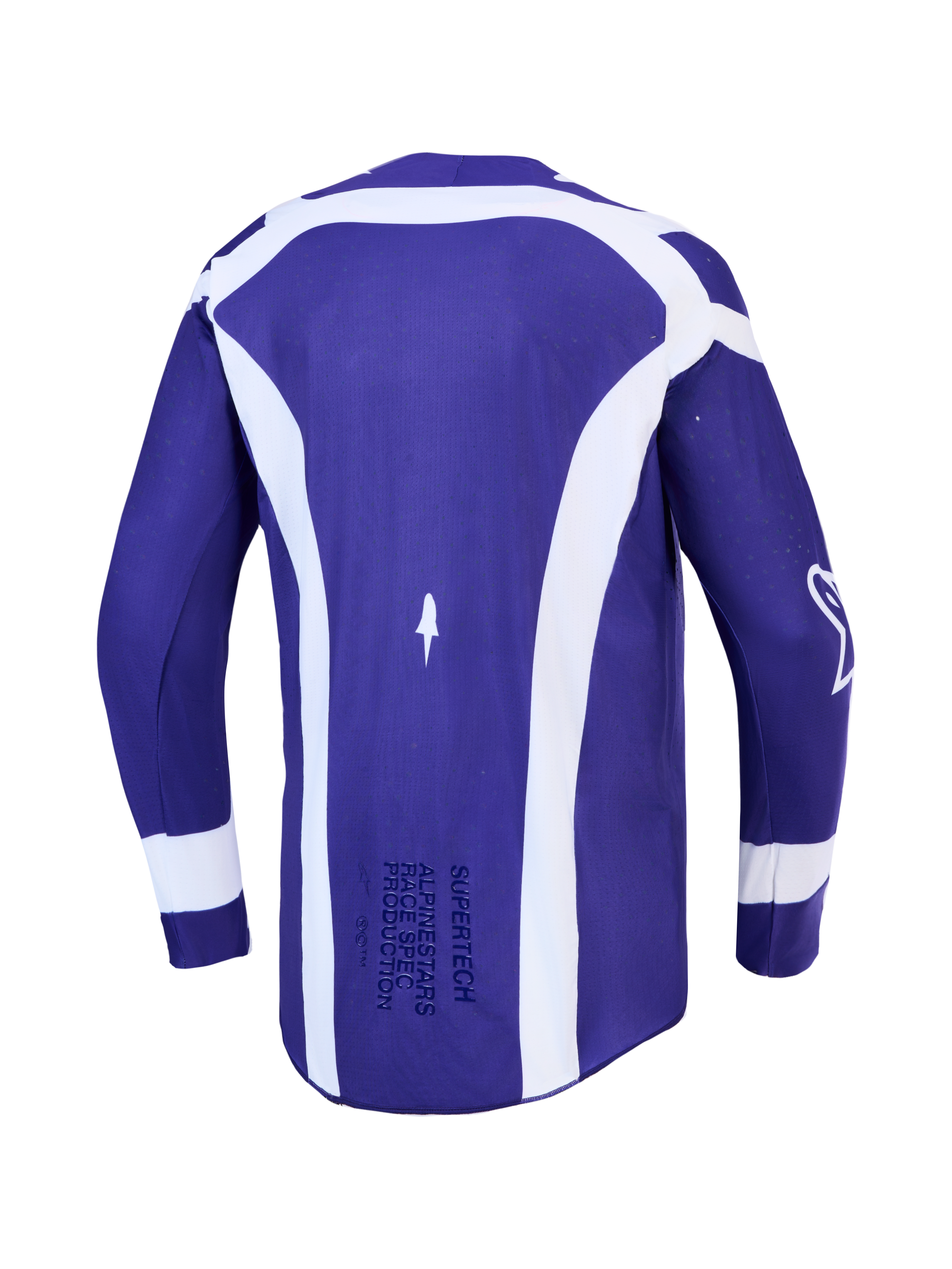 Alpinestars Supertech Vesta Trikot, Motocross-Renntrikot für Herren, Dunkelblau und Weiß, Stretch-Mesh, Rückansicht.