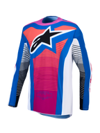 Alpinestars Techstar Maven Trikot für Herren, Motocross-Trikot in Blau, Hot Coral und Weiß, athletische Rennpassform.