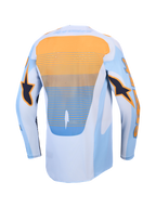 Alpinestars Techstar Maven Trikot, blau-orangefarbenes Motocross-Trikot mit Laser-Belüftung und verlängertem Rückenteil.