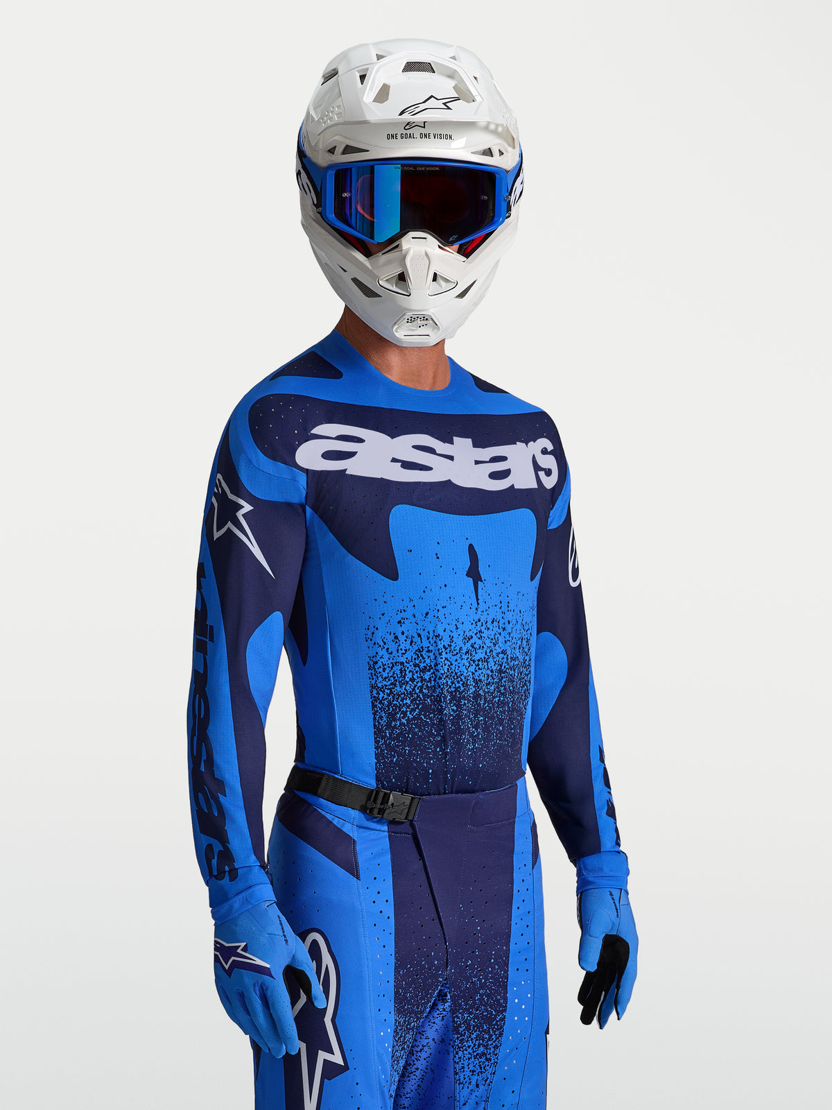 Alpinestars Techstar Swan Jersey, Men's Motocross Jersey, Blue and Deep Blue, athletic race fit with laser-cut ventilation.
