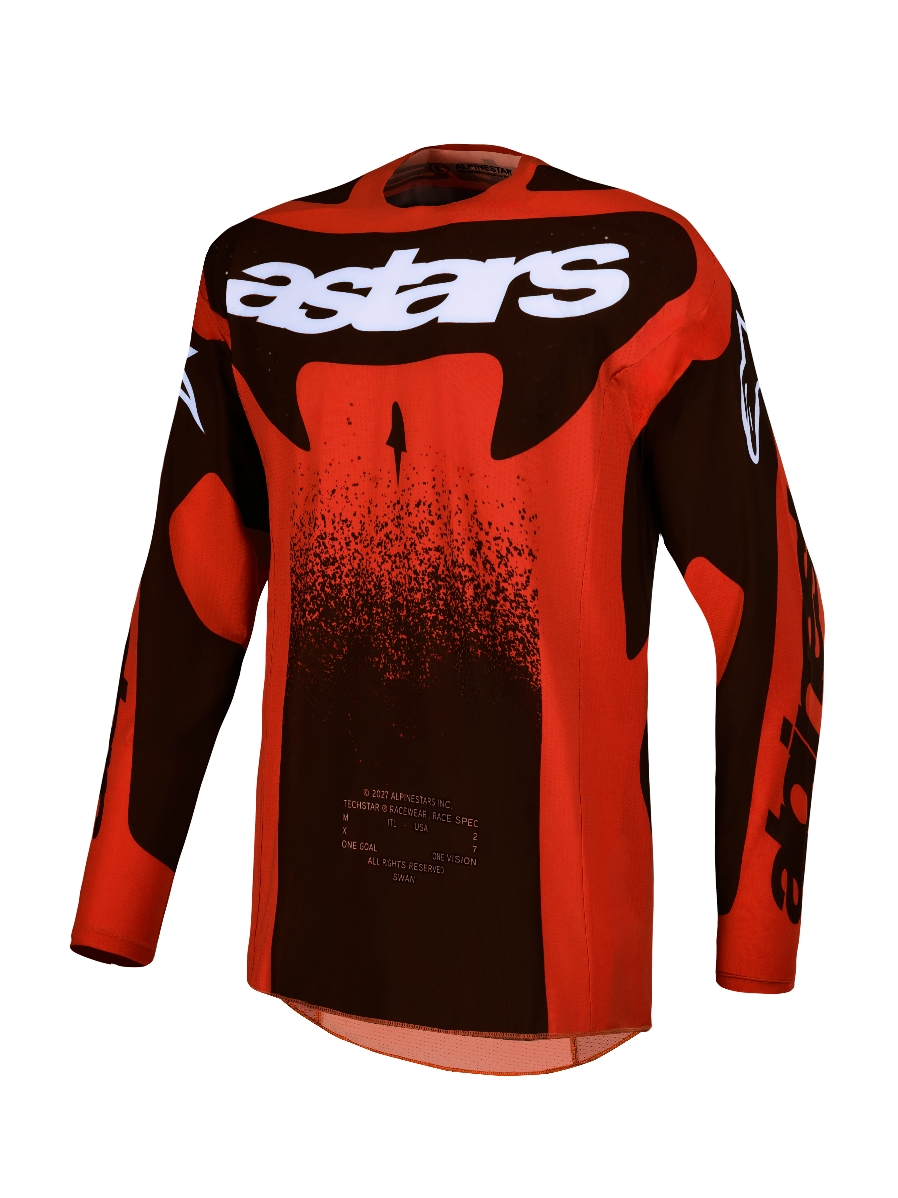 Alpinestars Techstar Swan Trikot, Motocross-Renntrikot für Herren, Cardinal Red und Schwarz, Performance-Stretchgewebe, athletische Passform für MX-Rennsport
