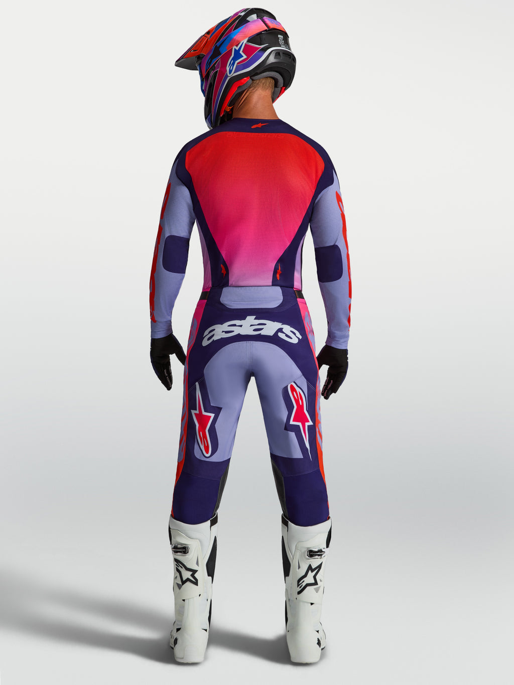Alpinestars Racer Air Hunt Trikot, Herren Motocross-Trikot, Lila und Pink, Mesh-Gewebe, Rückansicht mit Rennpassform.