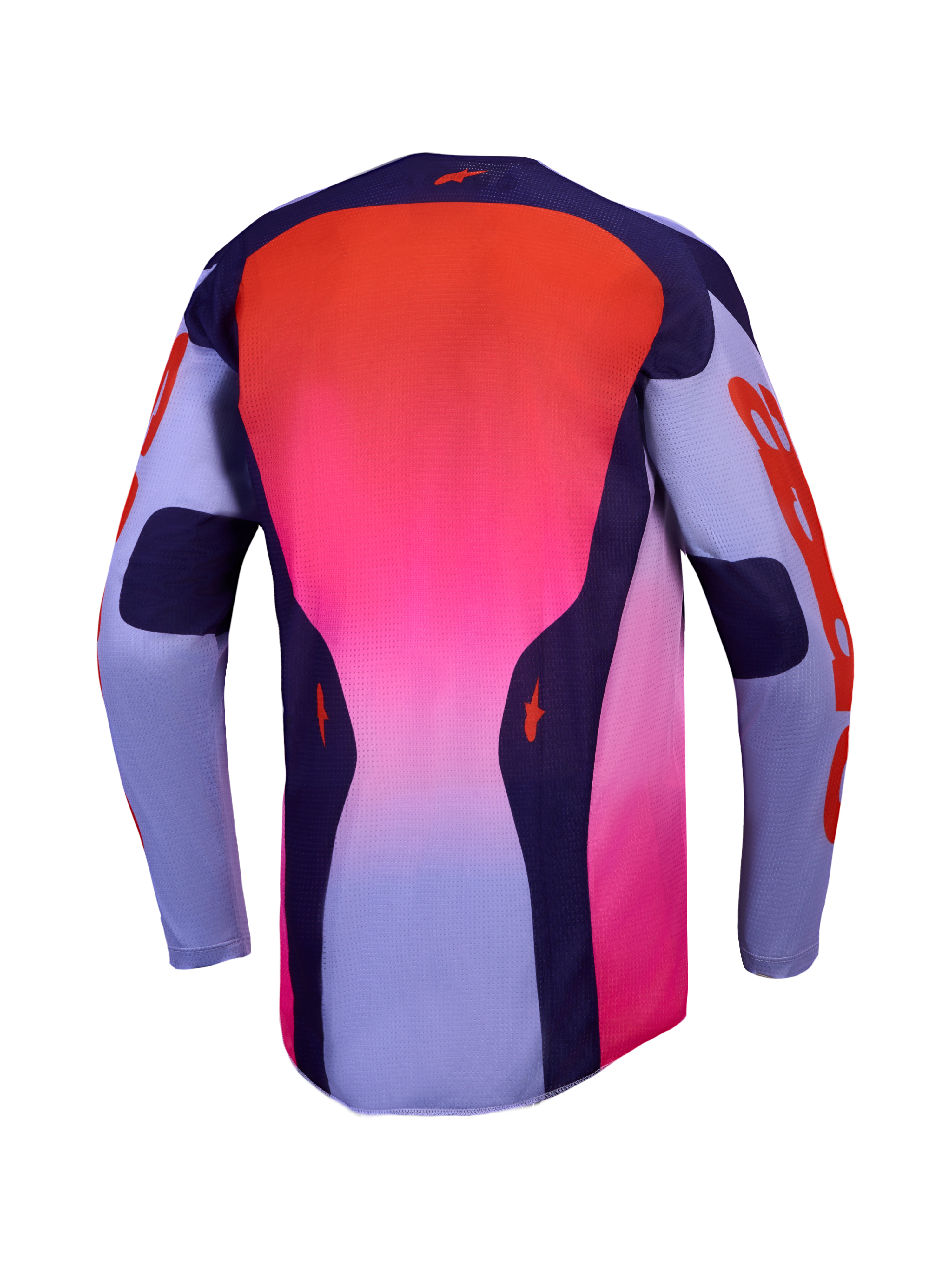 Alpinestars Racer Air Hunt Trikot, Motocross-Renntrikot für Herren, Rückansicht, Lila, Dunkelviolett und Pink Fluo, atmungsaktive Vollmaschenkonstruktion für Motocross-Rennen.