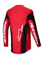 Alpinestars 2025 Techstar Dreem Trikot, Motocross-Trikot in Rot und Schwarz, Rückansicht mit leichter Polyfaser-Stretchkonstruktion und verlängerter Rückenpartie