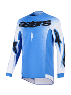 Alpinestars 2026 Supertech Scenz Jersey, Motocross Jersey, UCLA Blue and White, featuring black astars chest logo, gradient speckled design on shoulders and sleeves, lightweight stretch mesh, performance athletic fit for off-road racing