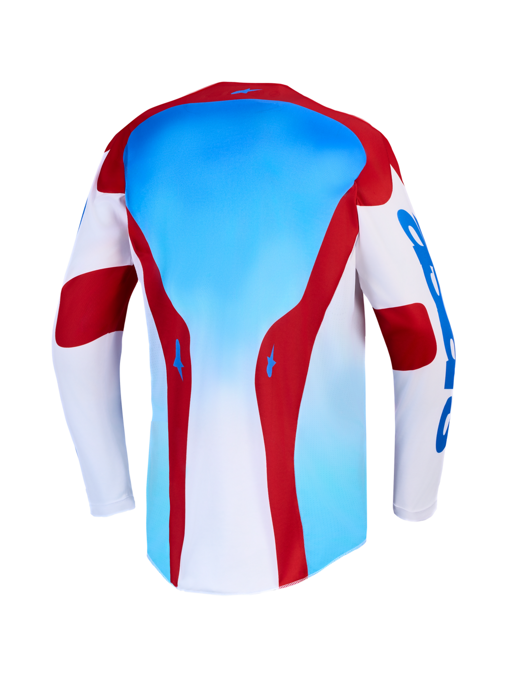 Alpinestars Racer Hunt Trikot AND Racer Hunt Gear Set, Motocross-Trikot, Blau, Rot und Weiß, Rückansicht aus Polygewebe.
