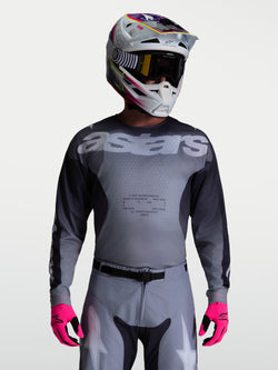 Alpinestars Racer Amber Trikot, Motocross-Renntrikot für Herren, Grau und Anthrazit, feuchtigkeitsableitendes Polygewebe.