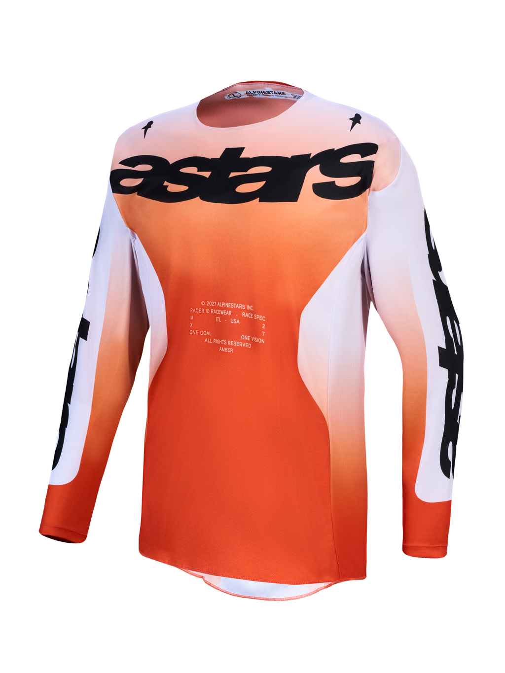 Alpinestars 2027 Racer Amber Trikot, Herren-Motocross-Trikot, Kardinalrot, Helllila, feuchtigkeitsableitend, Rennpassform.