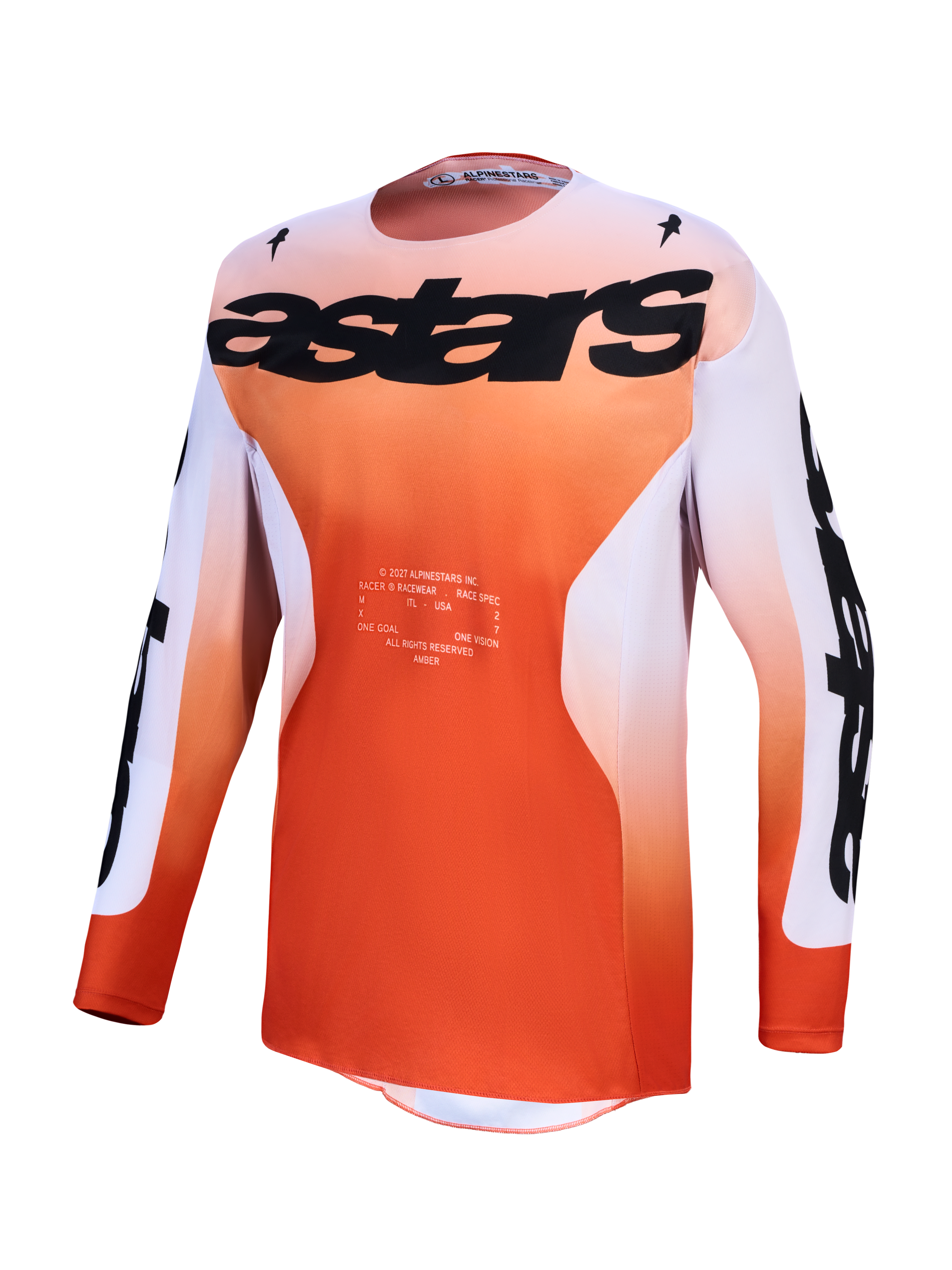 Alpinestars 2027 Racer Amber Trikot, Herren-Motocross-Trikot, Kardinalrot, Helllila, feuchtigkeitsableitend, Rennpassform.