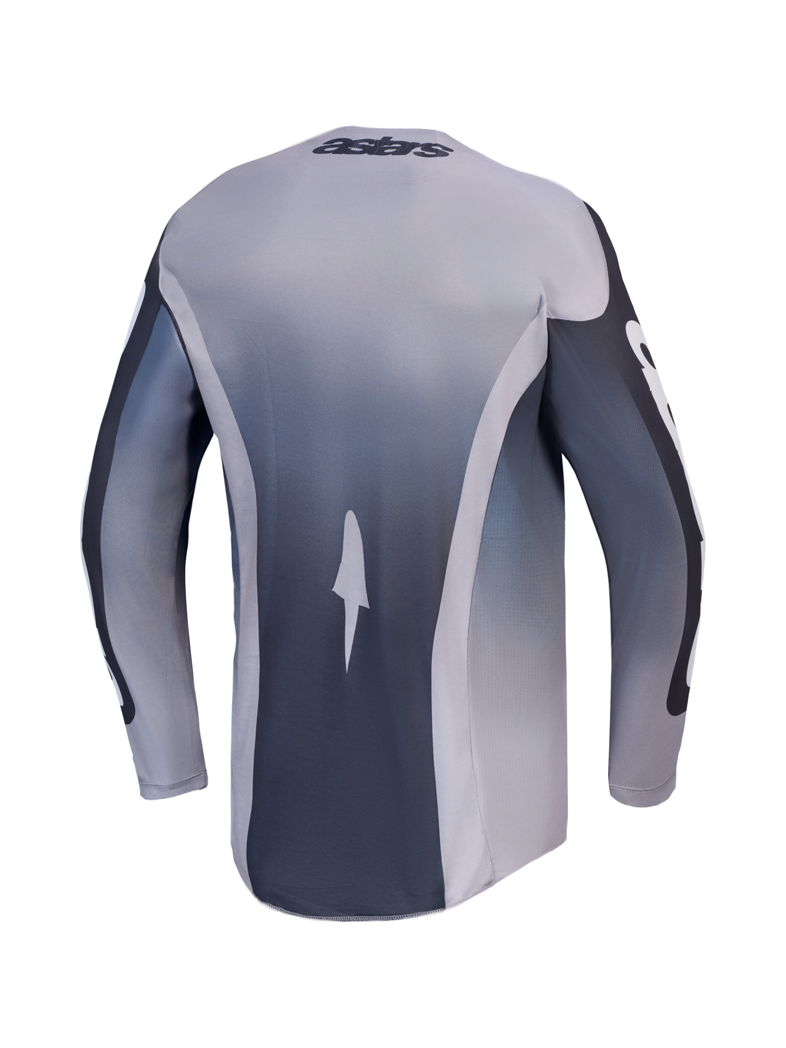 Alpinestars 2027 Racer Amber Trikot, Rückansicht in Grau und Anthrazit, feuchtigkeitsableitendes Motocross-Gewebe.