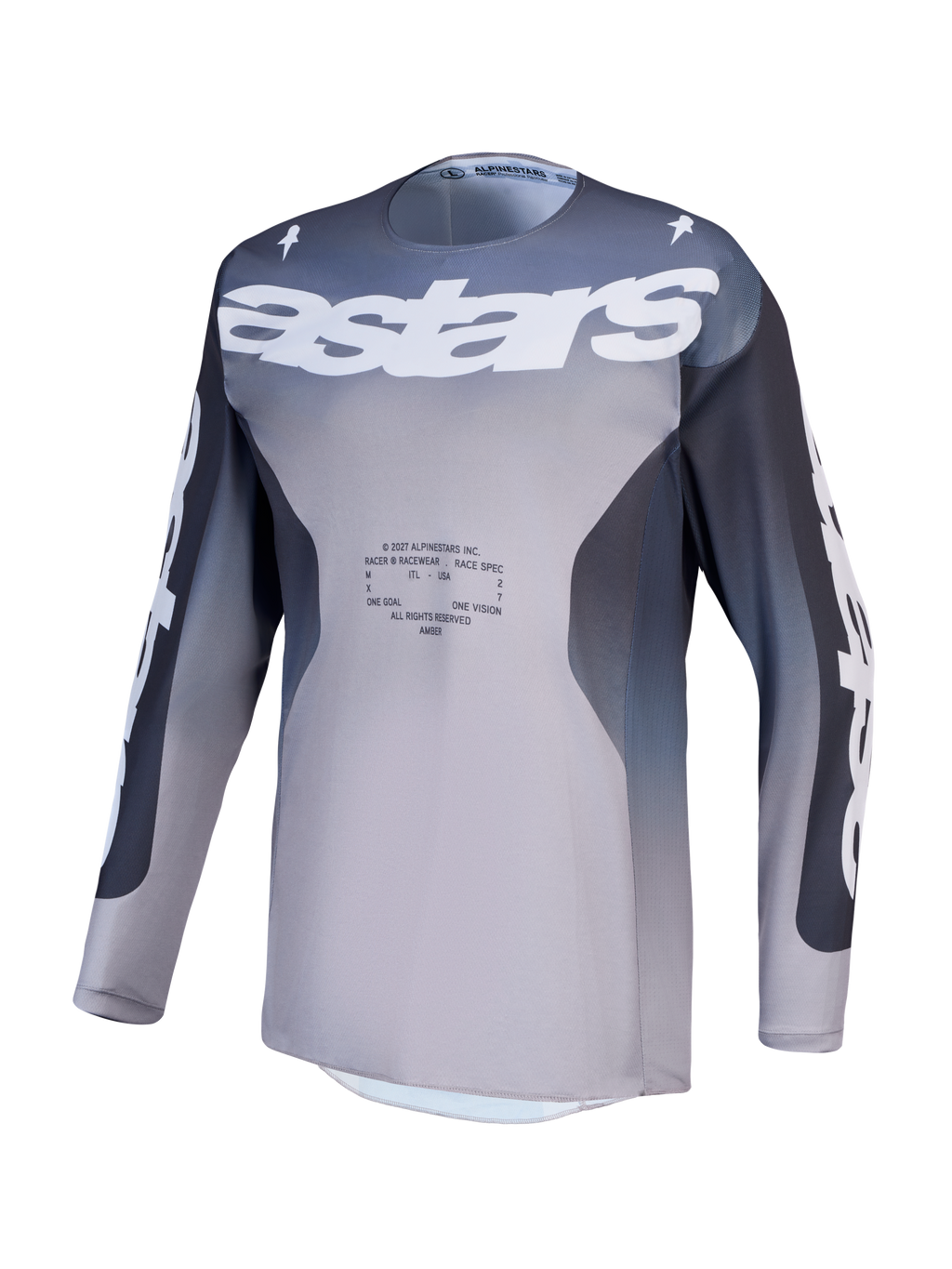 Alpinestars Racer Amber Trikot, Motocross-Trikot für Herren, Grau und Flieder, atmungsaktives Polygewebe, Stretch-Mesh-Einsätze, Racing-Passform für den Offroad-Einsatz