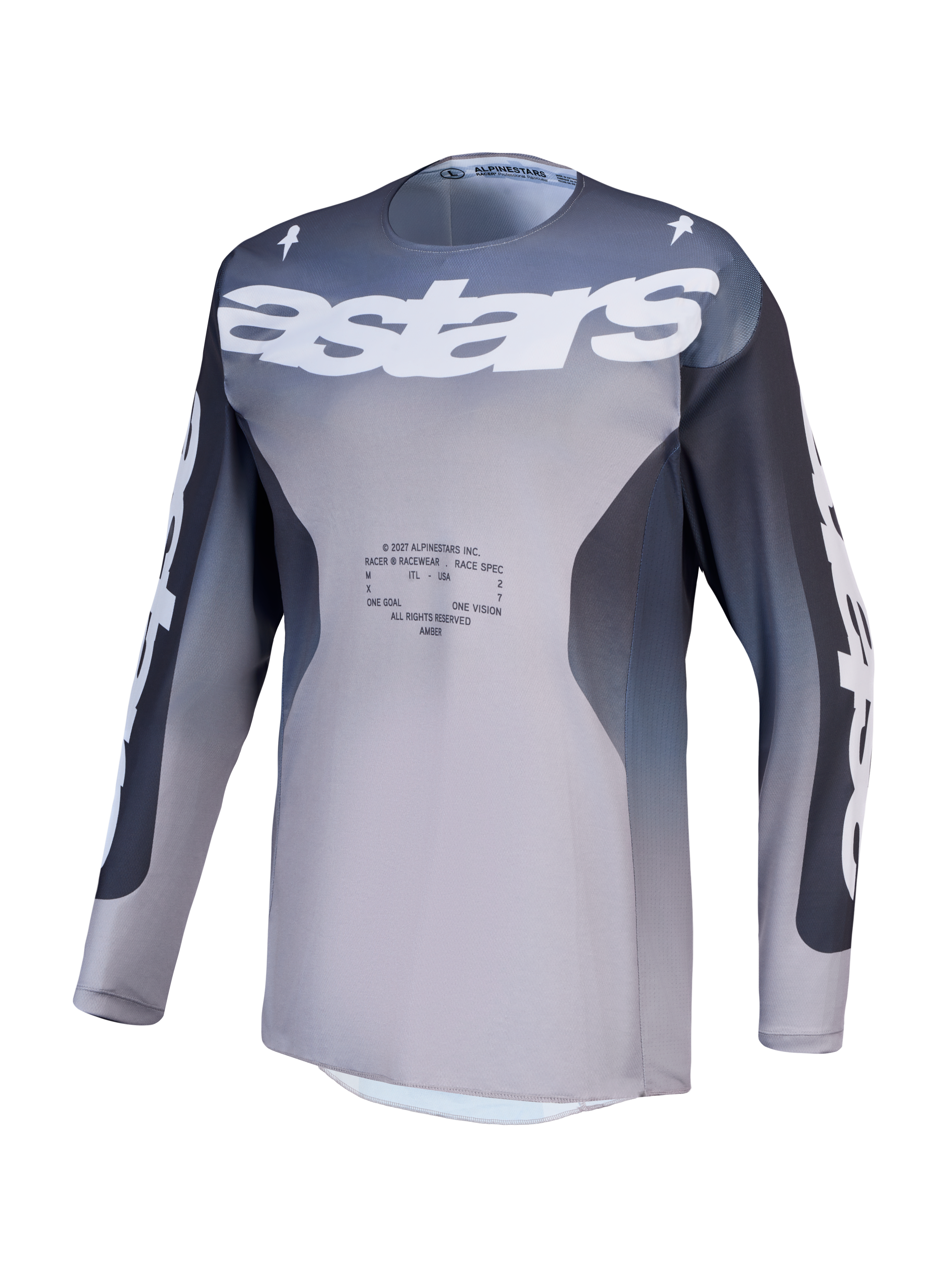 Alpinestars Racer Amber Trikot, Motocross-Trikot für Herren, Grau und Flieder, atmungsaktives Polygewebe, Stretch-Mesh-Einsätze, Racing-Passform für den Offroad-Einsatz