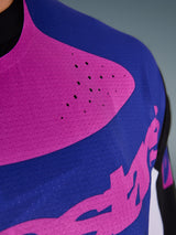 Alpinestars 2026 Techstar Knif Jersey, Motocross Jersey, Black Light Gray Purple, close-up of chest featuring laser-cut perforations and moisture-wicking stretch fabric for enhanced ventilation