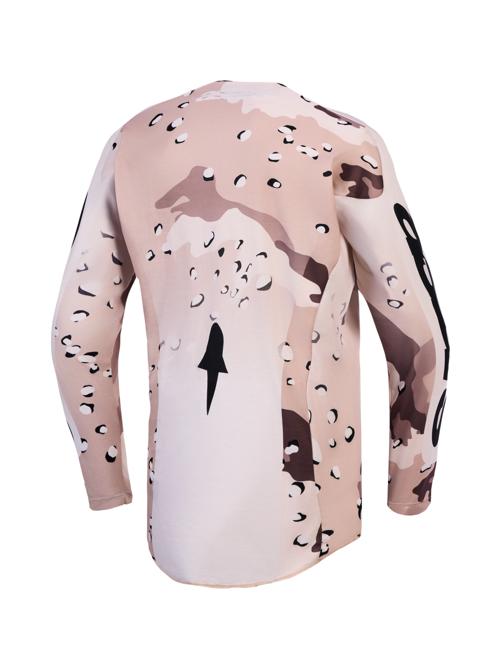 Alpinestars Racer Lone Trikot, sandfarbenes Wüsten-Camo, Rückansicht, feuchtigkeitsableitend, verlängerter Saum für Motocross.
