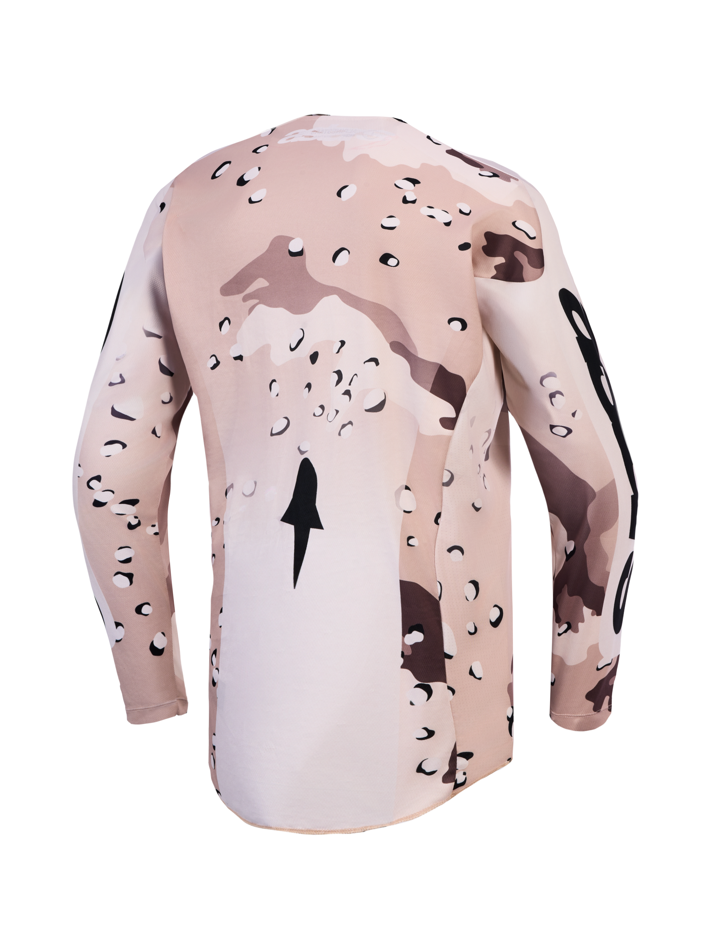 Alpinestars Racer Lone Trikot, sandfarbenes Wüsten-Camo, Rückansicht, feuchtigkeitsableitend, verlängerter Saum für Motocross.