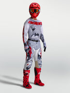Alpinestars Racer Air Lone Trikot, atmungsaktives Motocross-Oberteil für Herren in Grau und Rot, Camouflage-Design aus Mesh-Gewebe.