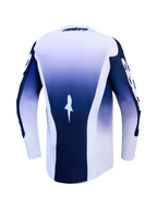 Alpinestars Racer Air Amber Trikot, blau-weißes Motocross-Trikot, Rückseite aus atmungsaktivem Mesh mit verlängertem Saum.