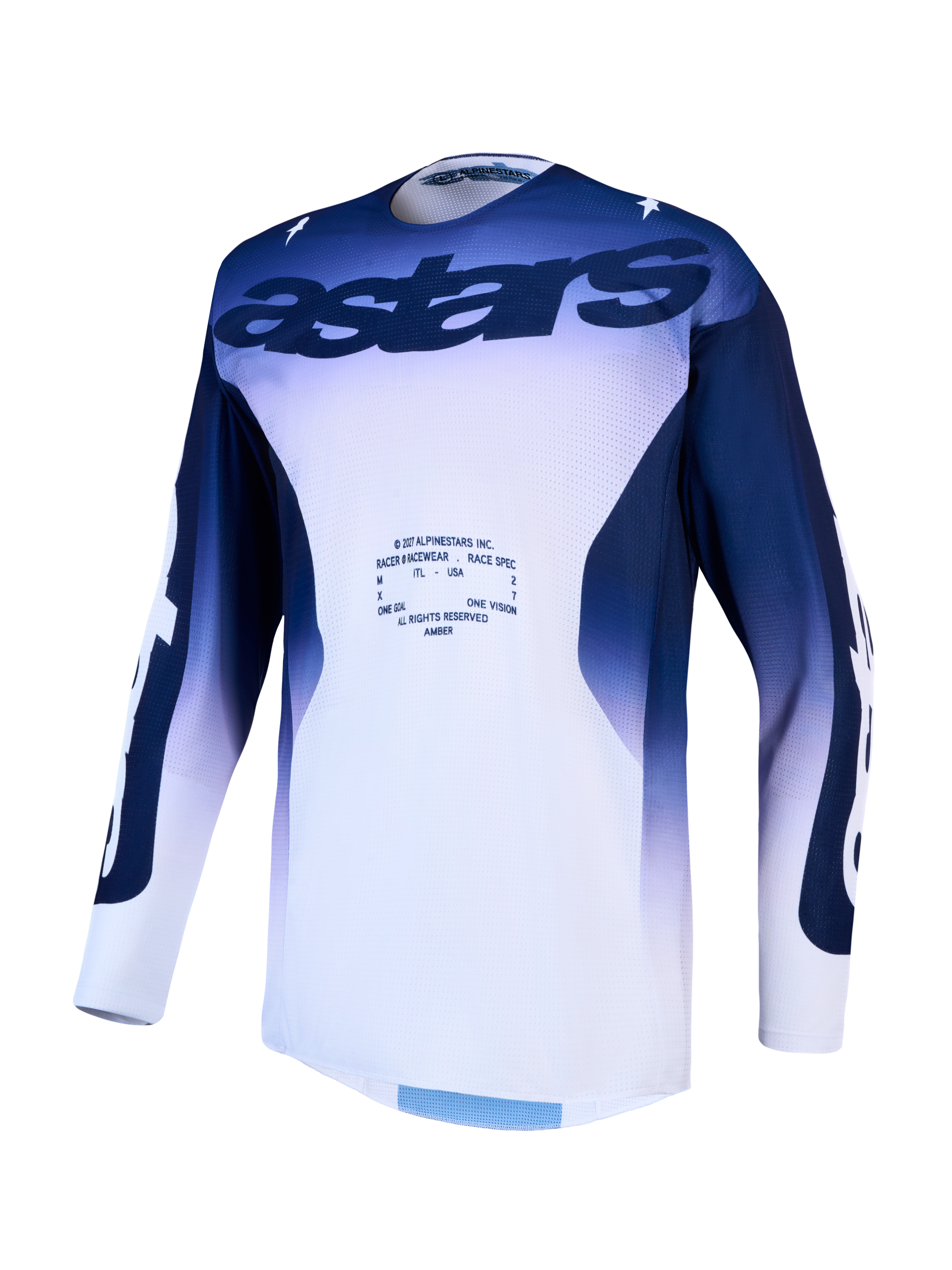 Alpinestars Racer Air Amber Trikot, belüftetes Motocross-Rennoberteil für Herren, Blau und Weiß, atmungsaktives Mesh.