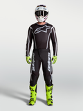 Alpinestars Fluid Apex V2 Trikot und Gear Set, Herren-Motocross-Ausrüstung in Schwarz, Silber und Fluo-Gelb.