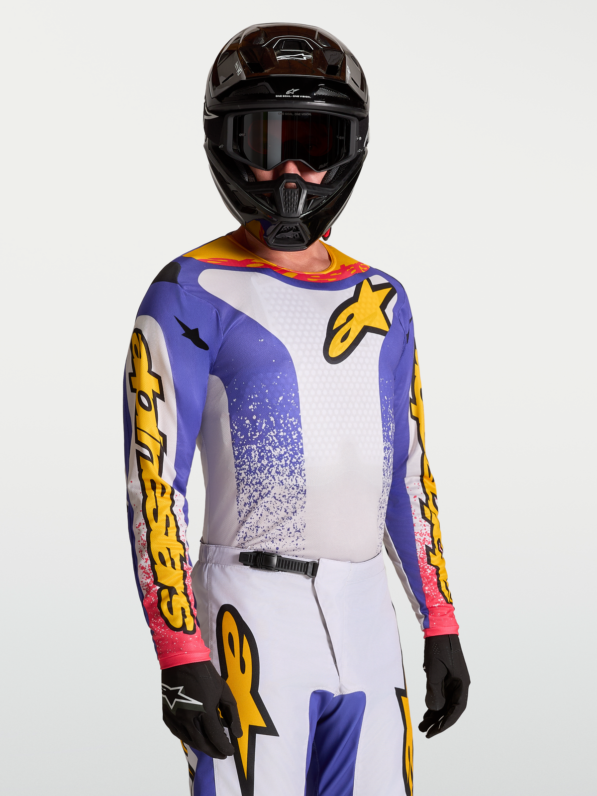 Alpinestars Fluid Drag Trikot, Motocross-Trikot für Herren, Blau und Gelb, feuchtigkeitsableitend für Offroad-Performance.