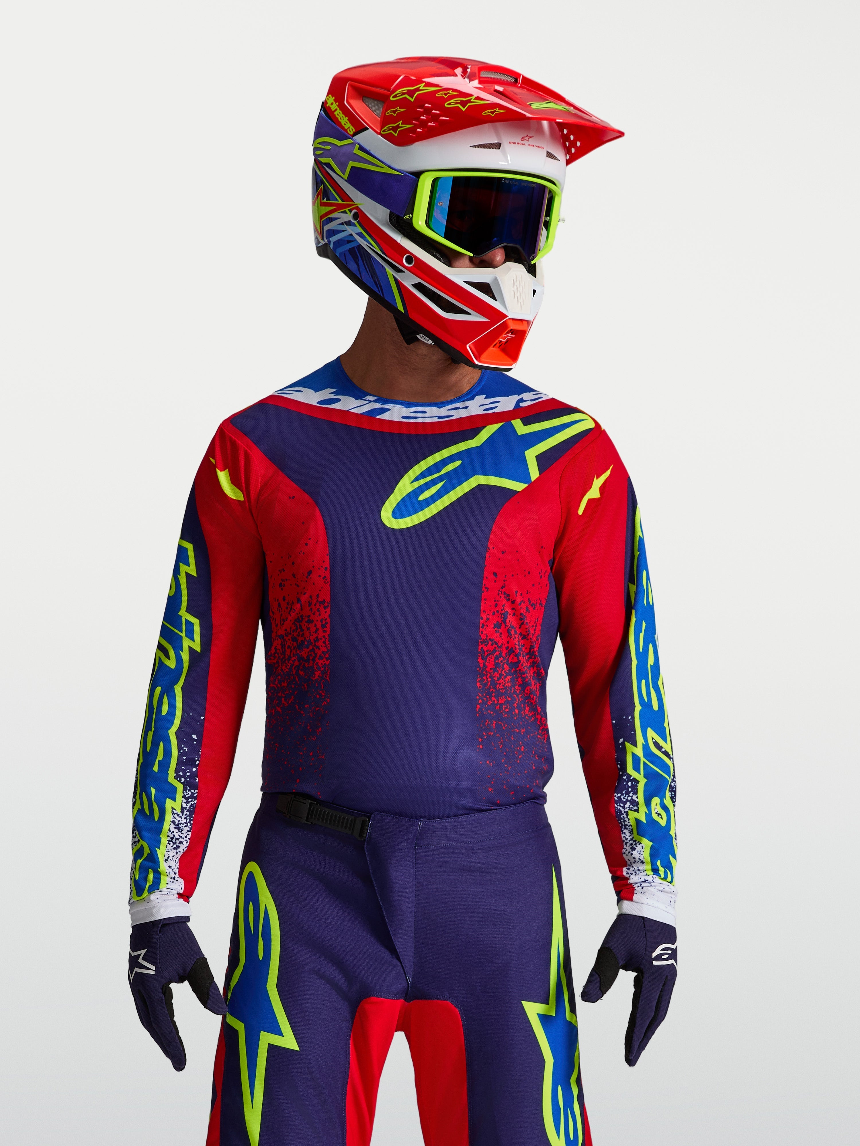 Alpinestars Fluid Drag Trikot, Motocross-Trikot für Herren, Navyblau und Feuerrot, atmungsaktives Polygewebe für Offroad.