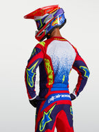 Alpinestars Fluid Drag Trikot, Motocross-Oberteil für Herren, Blau, Rot und Weiß, atmungsaktive Performance-Ausrüstung.