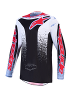 Alpinestars 2027 Fluid Drag Trikot, Herren-Motocross-Trikot in Schwarz, Weiß und Rot, feuchtigkeitsableitendes Material.