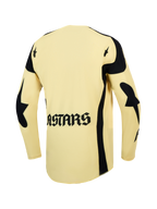 Alpinestars Techstar Atrox Herren-Motocross-Trikot, Gelb und Schwarz, Rückansicht mit ASTARS-Logo und Laserperforationen.