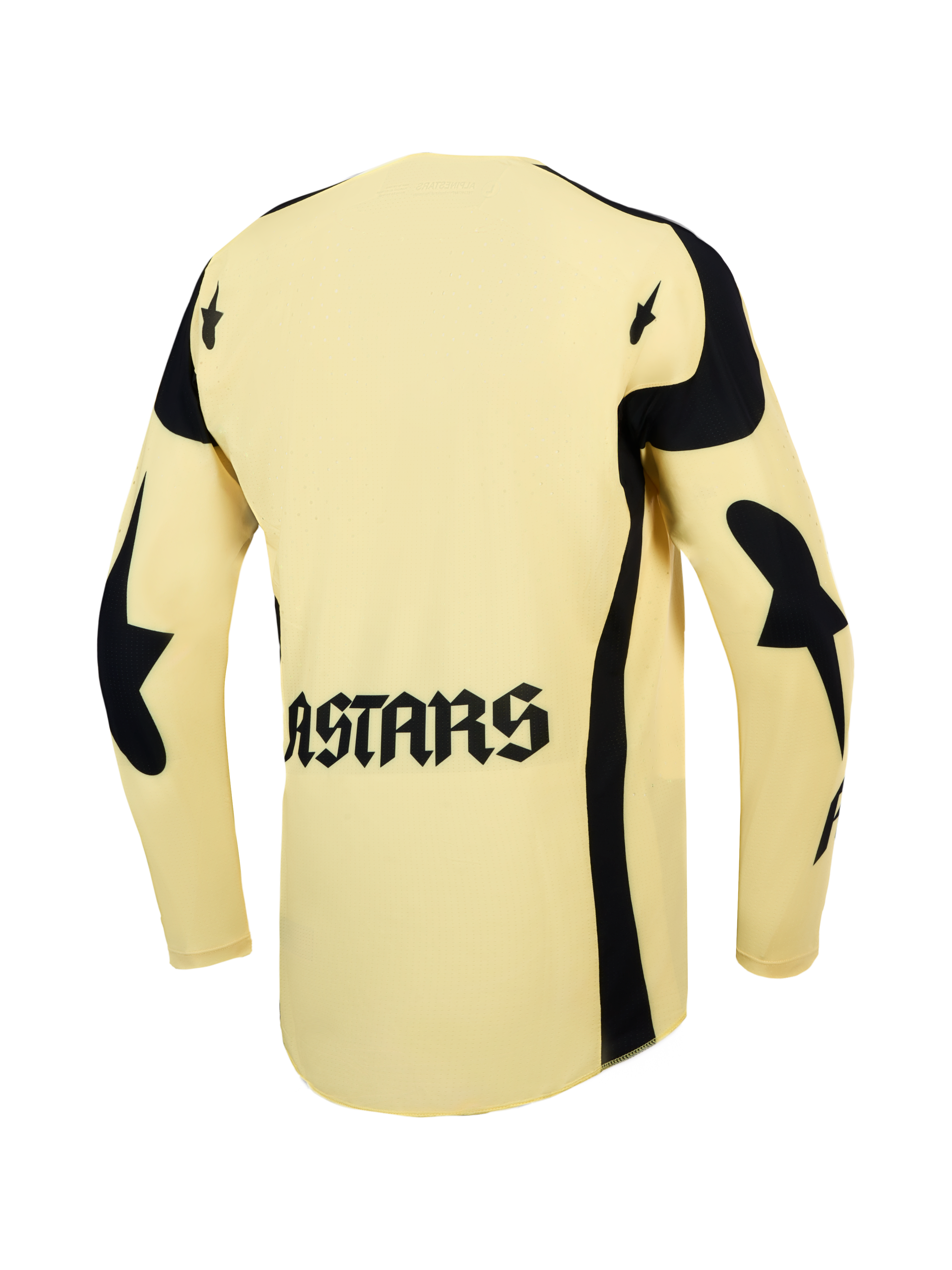 Alpinestars Techstar Atrox Herren-Motocross-Trikot, Gelb und Schwarz, Rückansicht mit ASTARS-Logo und Laserperforationen.