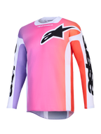 Alpinestars 2026 Racer Air Portl Jersey, Motocross Jersey, Multicolor gradient featuring pink, purple, and orange, large black Astars logo on the chest, white side panels, breathable mesh fabric with long sleeves and an extended rear cut.